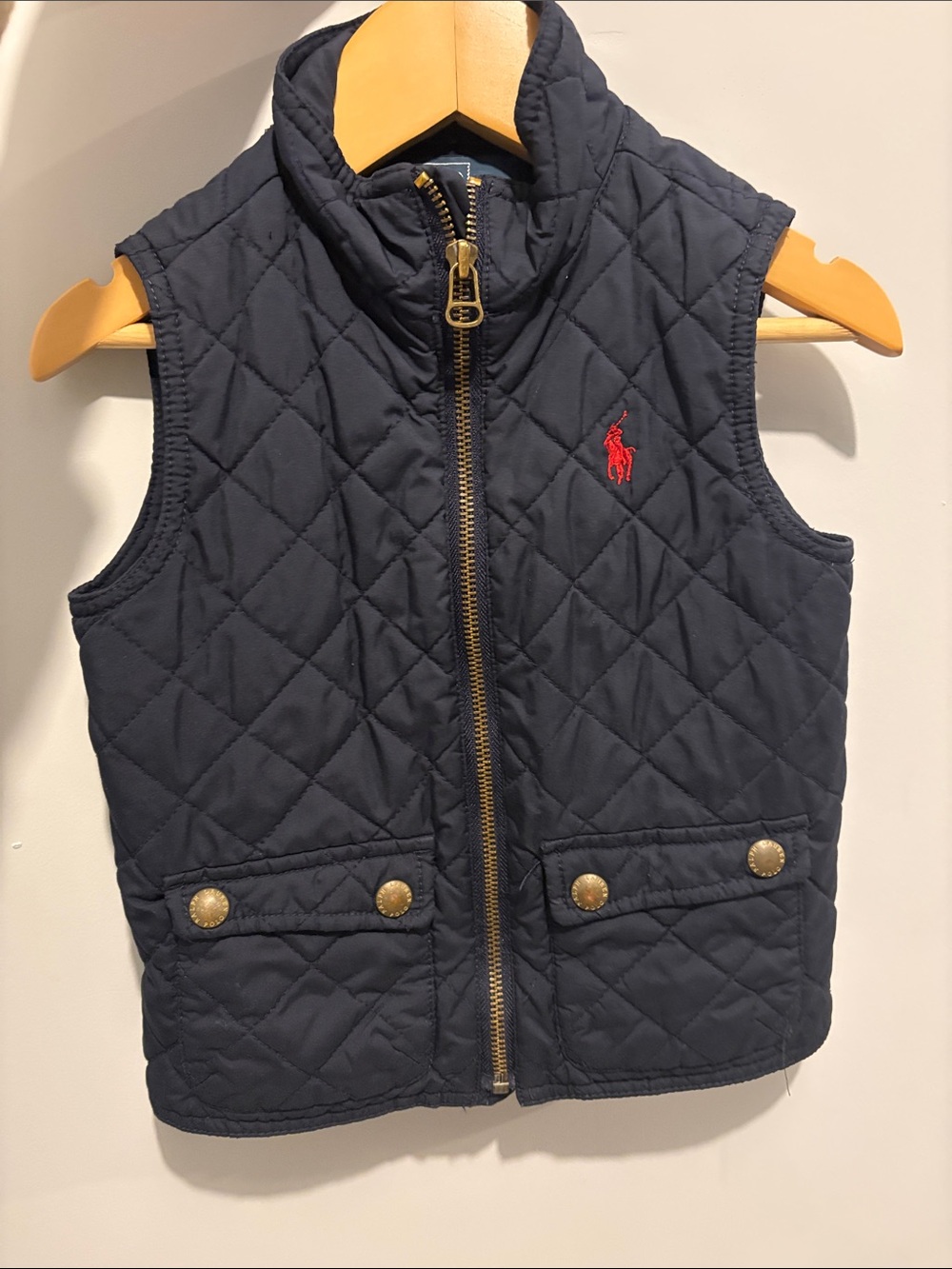 Ralph Lauren Navy Quilted Kids Vest with Red Pony
